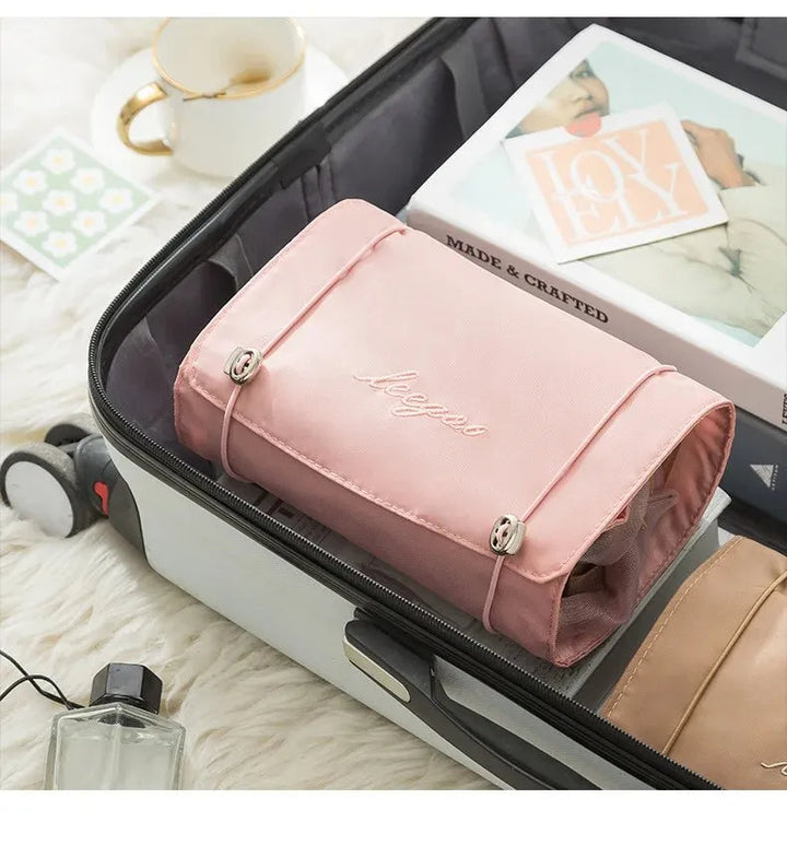 4-in-1 Foldable Travel Toiletry Bag packed for travel