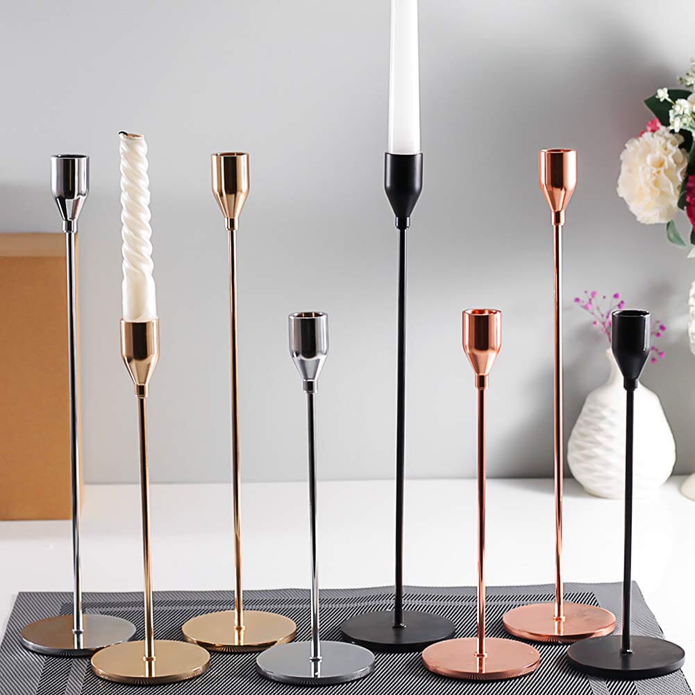 Silver 3-Piece Sculptural Metal Candle Holders front view