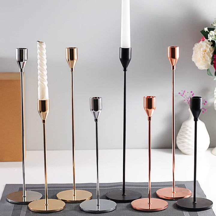 Silver 3-Piece Sculptural Metal Candle Holders front view