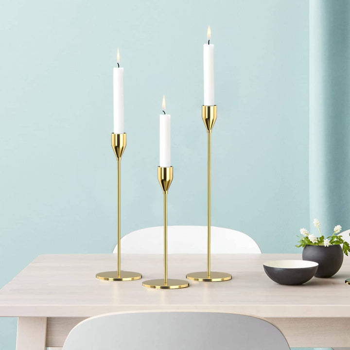 3-Piece Sculptural Metal Candle Holders lifestyle setting