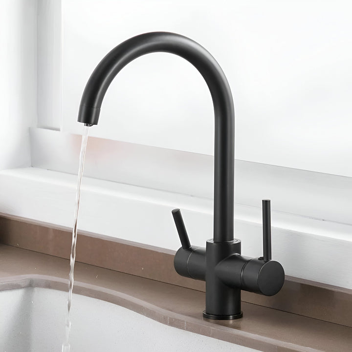 3-Way Filtered Brass Kitchen Faucet gooseneck spout detail