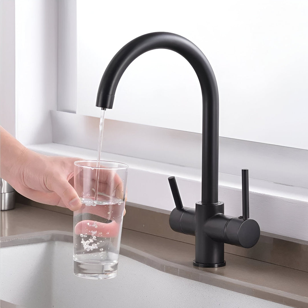 Brushed Nickel 3-Way Filtered Brass Kitchen Faucet front view