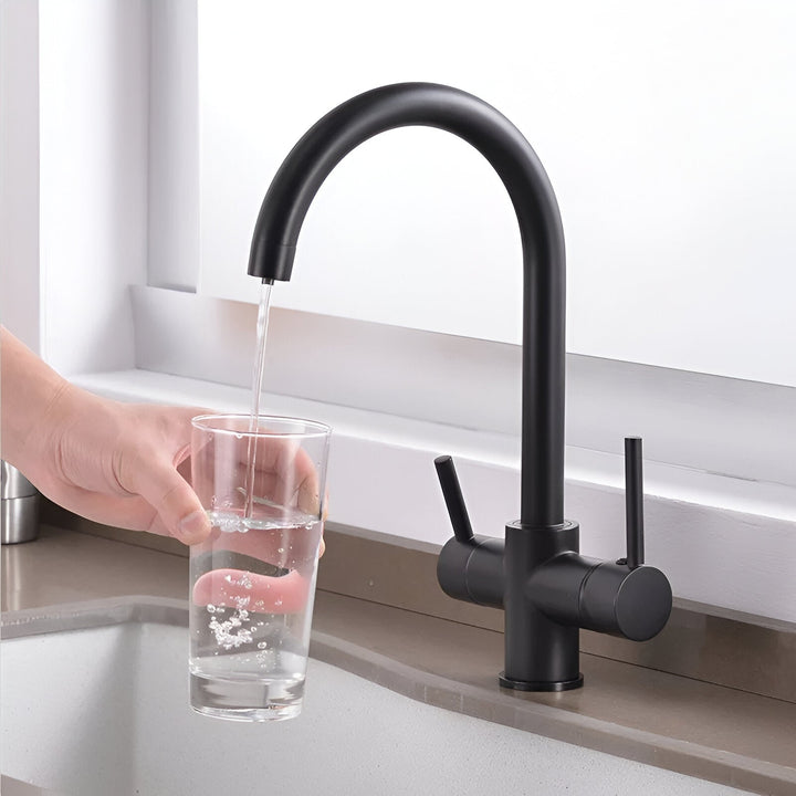 Brushed Nickel 3-Way Filtered Brass Kitchen Faucet front view