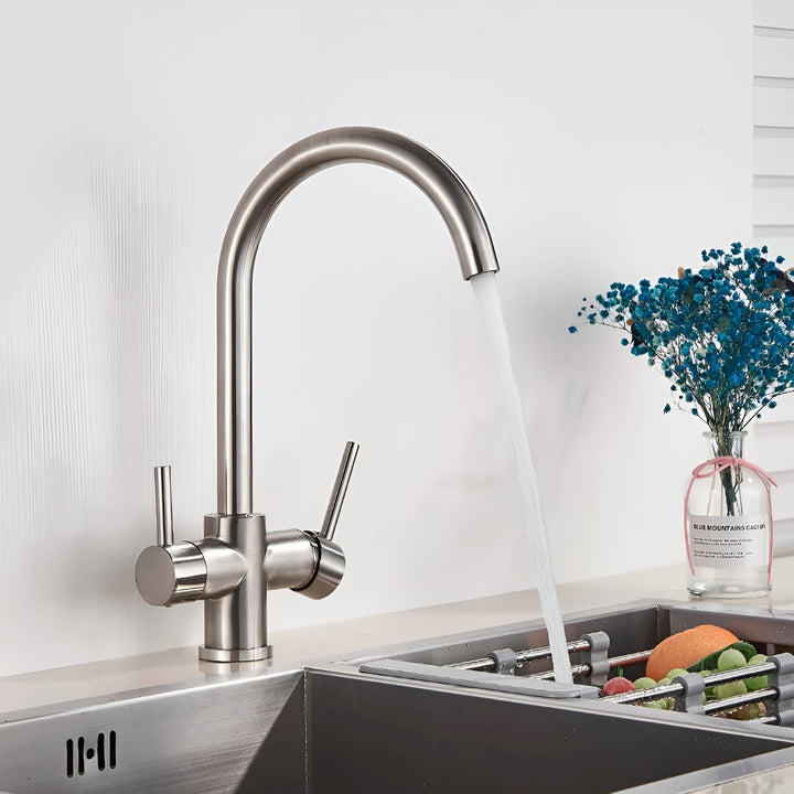 3-Way Filtered Brass Kitchen Faucet RO adapter detail