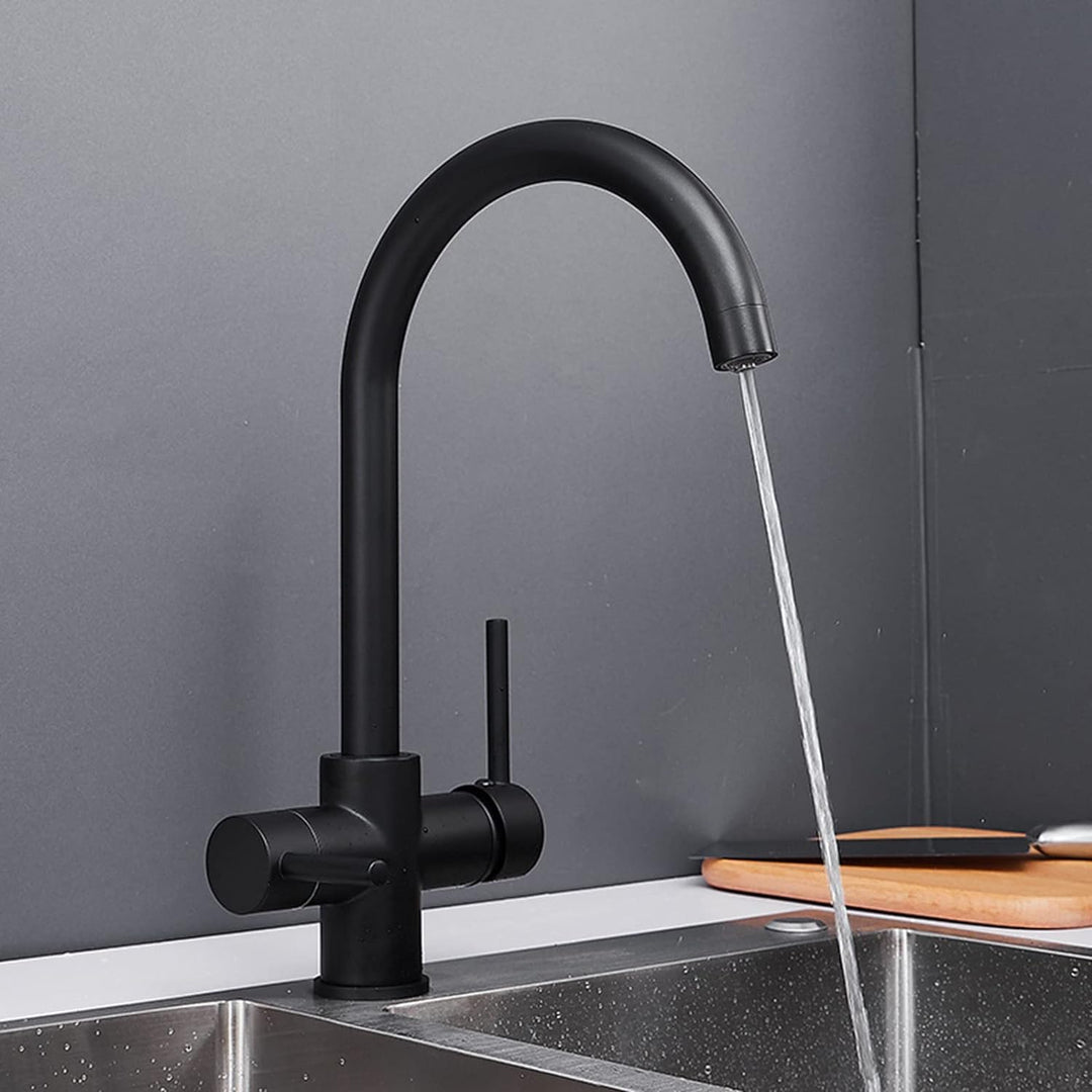 Granite Beige 3-Way Filtered Brass Kitchen Faucet front view