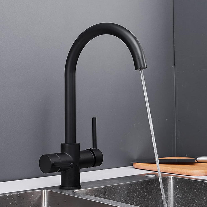 Granite Beige 3-Way Filtered Brass Kitchen Faucet front view