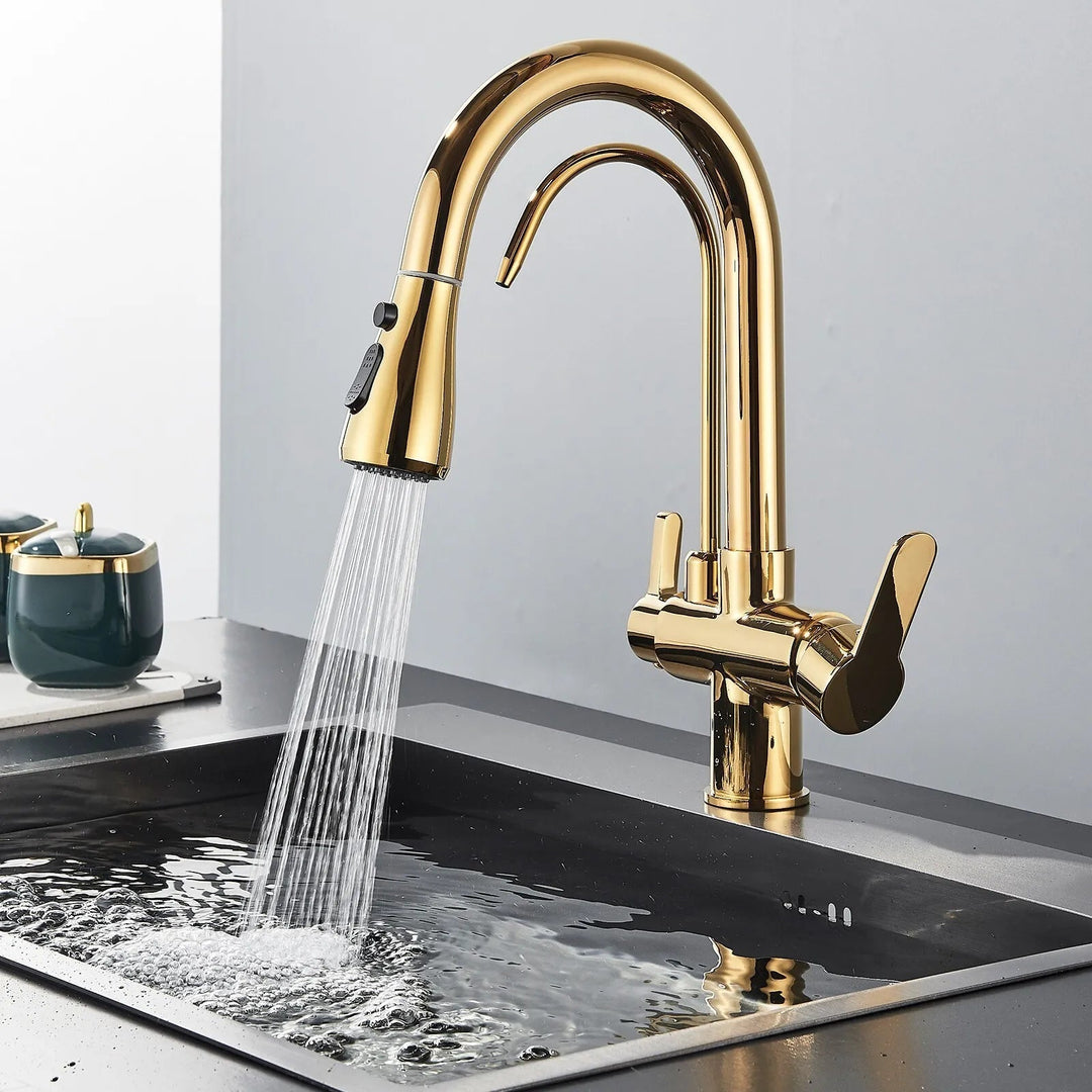 3-Way Filtered Kitchen Faucet installed at sink