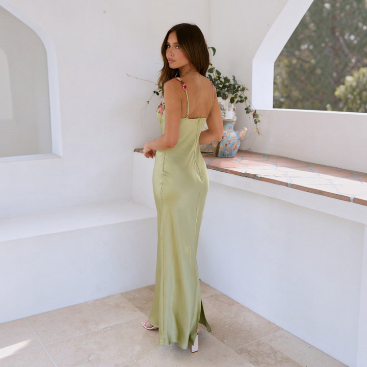 Strappy Maxi Dress with Embroidered Floral Bodice
