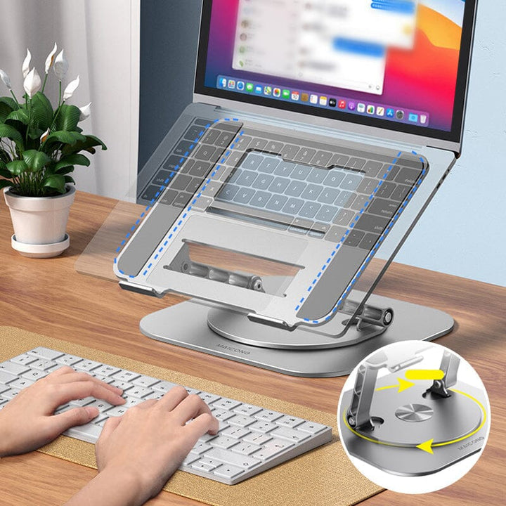 360° Rotating Laptop Stand with laptop on desk lifestyle