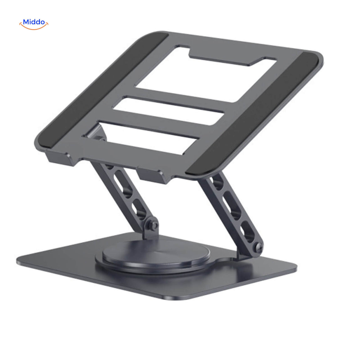 Black 360° Rotating Laptop Stand laptop size angled view