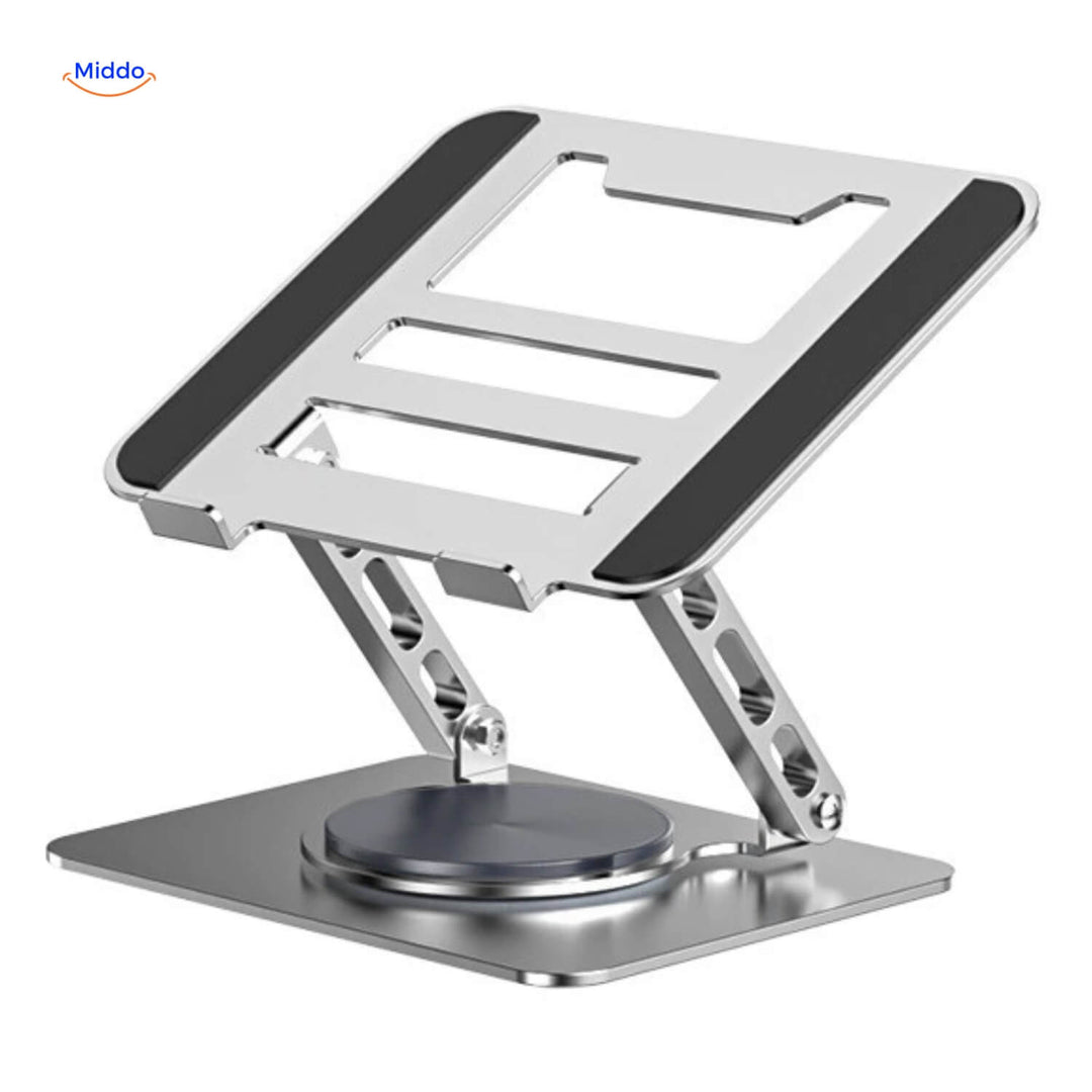 Silver 360° Rotating Laptop Stand laptop size angled view