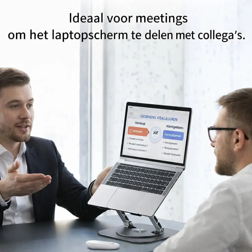 360° Rotating Laptop Stand in use during a meeting
