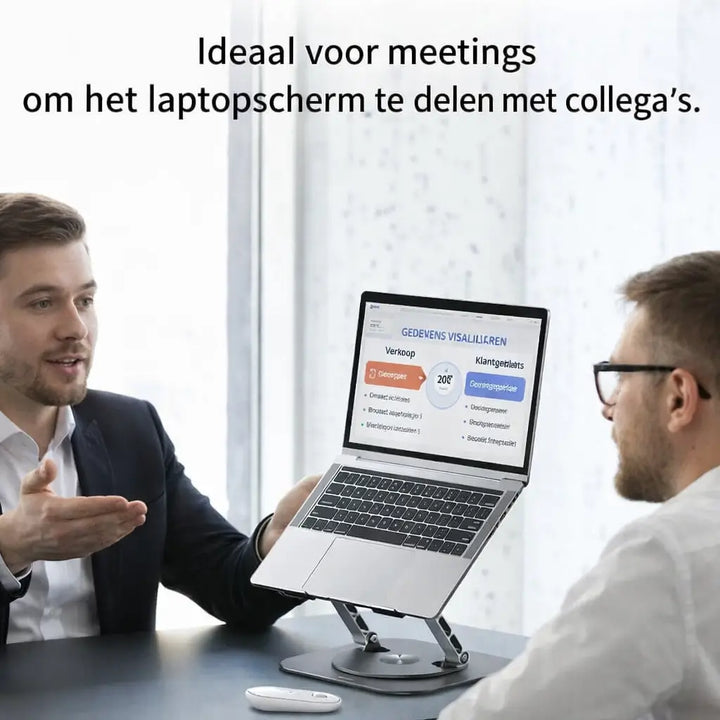 360° Rotating Laptop Stand in use during a meeting