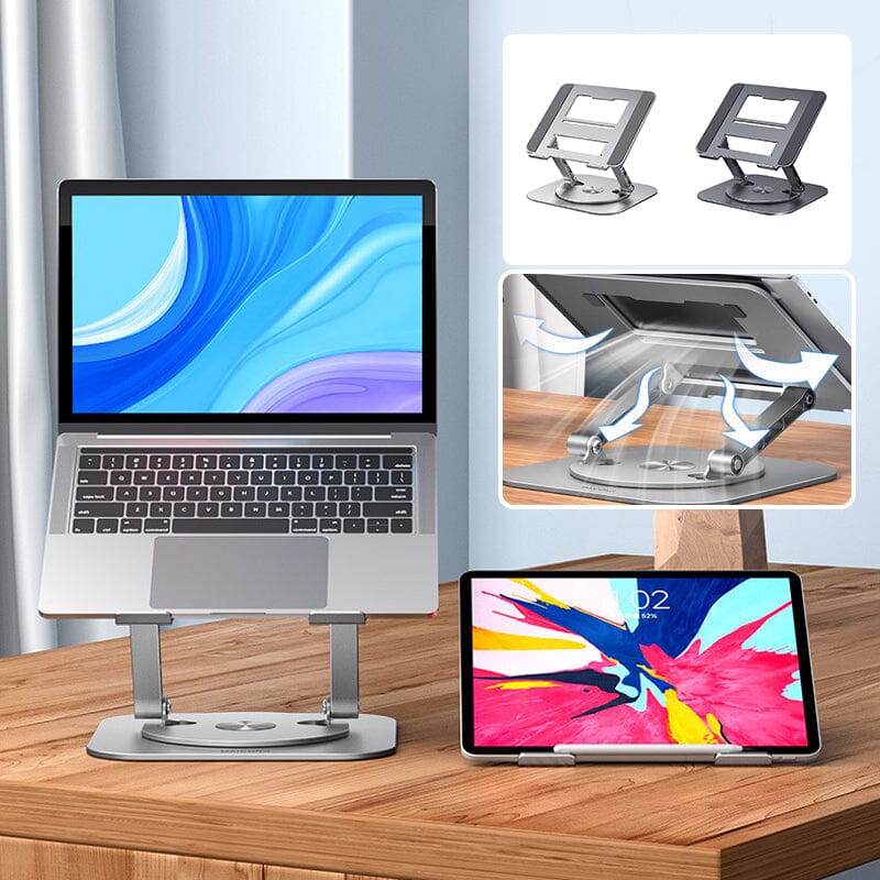 360° Rotating Laptop Stand with laptop and tablet