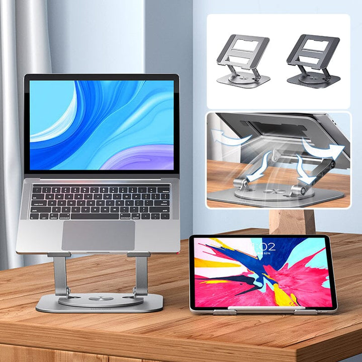 360° Rotating Laptop Stand with laptop and tablet