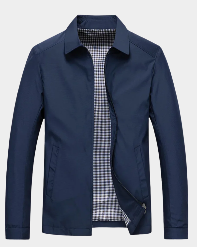 Blue Plaid-Lined Harrington Jacket front view