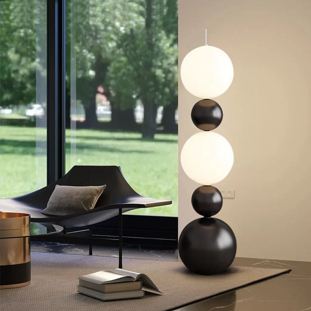 Black Metal 3-Globe Floor Lamp front view