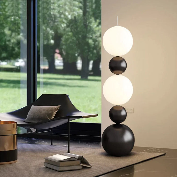 Black Metal 3-Globe Floor Lamp front view