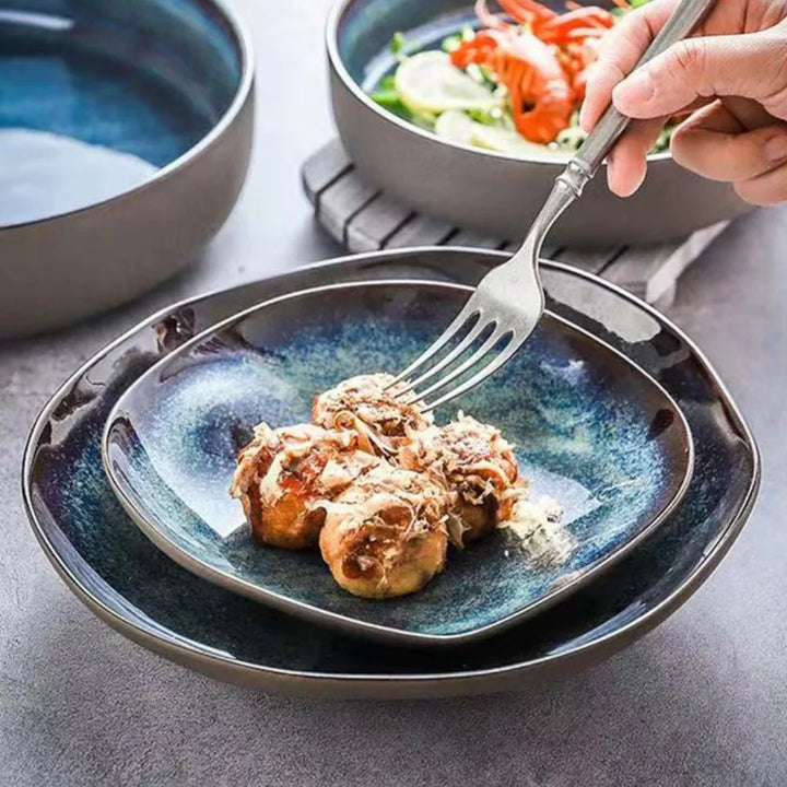 Turquoise Kiln-Glazed Porcelain Dinnerware Set side dish detail