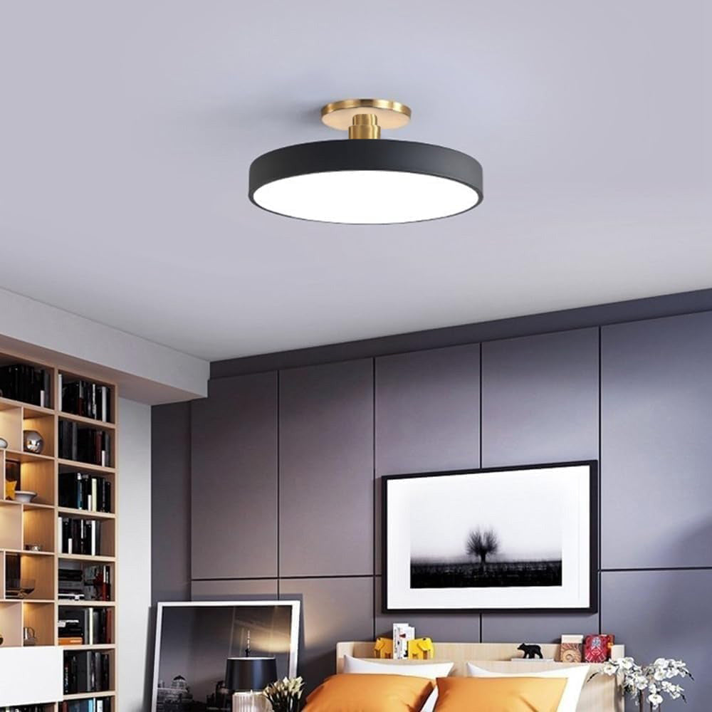 Modern Round LED Flush Mount Ceiling Light with Dimmable Options and Metallic Accent