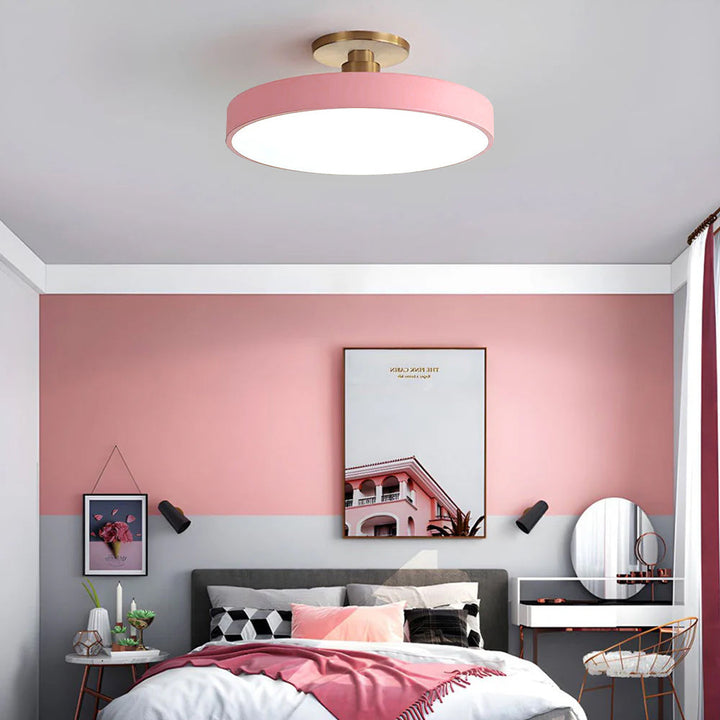 Modern Round LED Flush Mount Ceiling Light with Dimmable Options and Metallic Accent