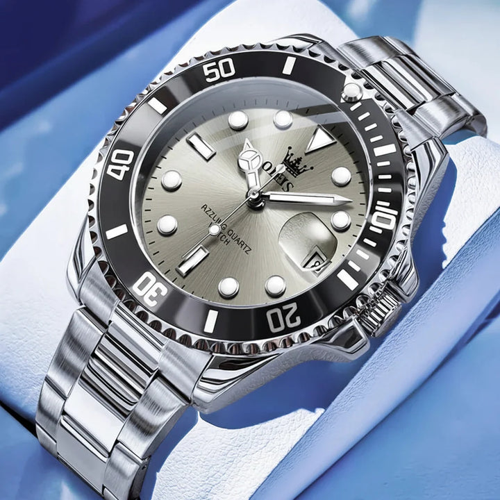 Silver Grey 40mm Steel Date Watch angled view