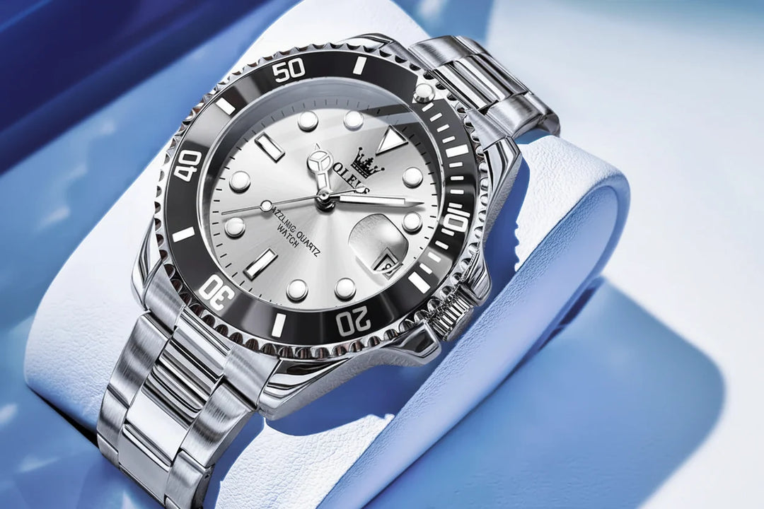 Silver White 40mm Steel Date Watch angled view
