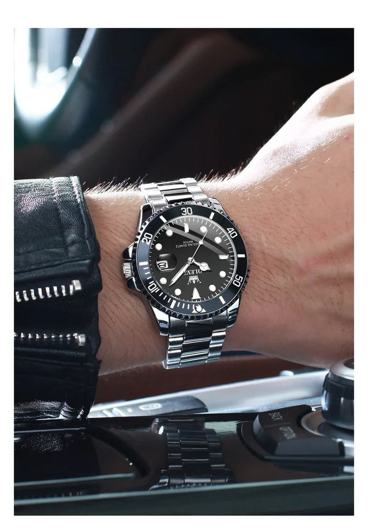 40mm Steel Date Watch worn on wrist