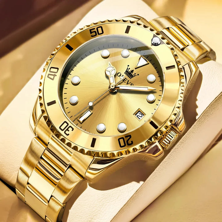 All Gold 40mm Steel Date Watch angled view