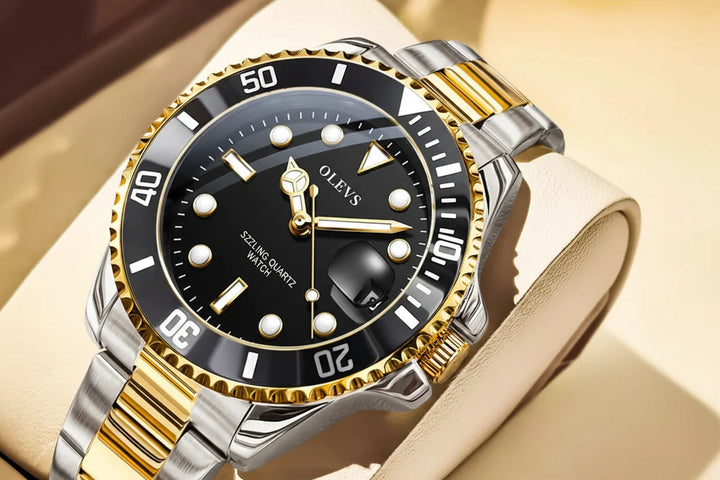 Gold Black 40mm Steel Date Watch angled view