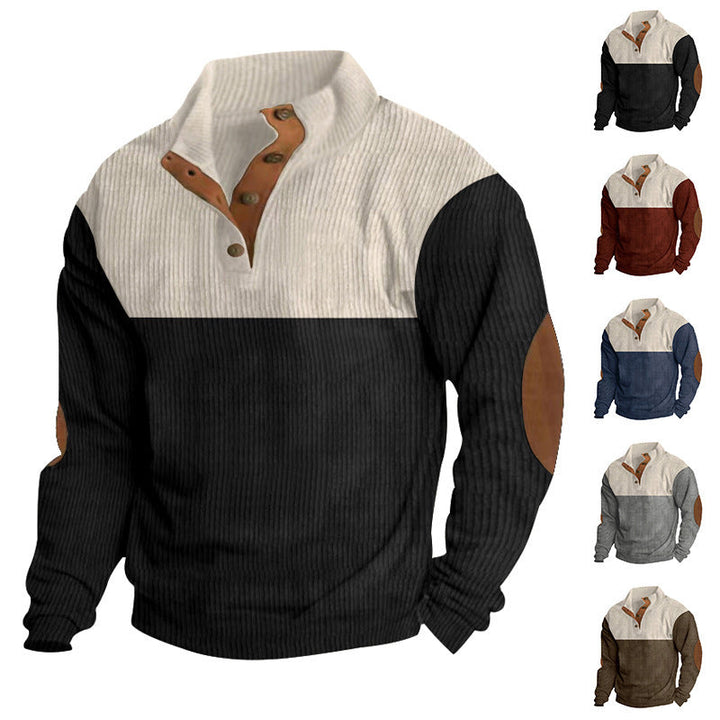Cotton-Blend Pullover stand-up collar detail