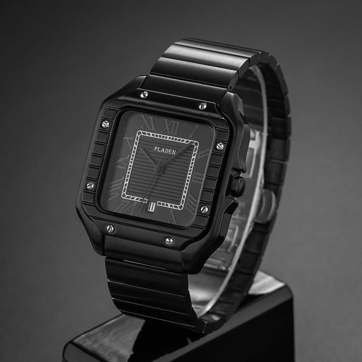 Black Square Stainless Steel Watch front angle