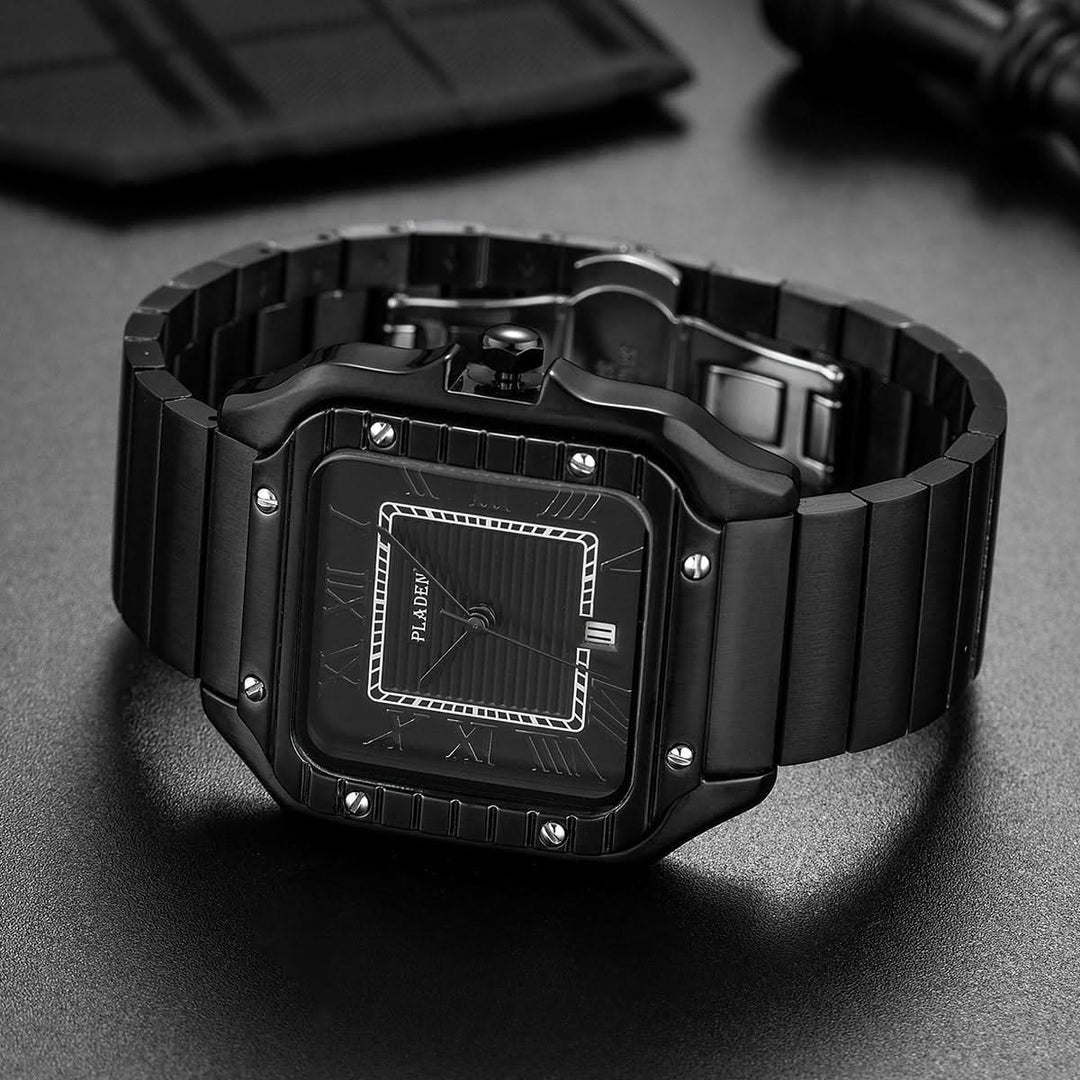 Black Square Stainless Steel Watch side view