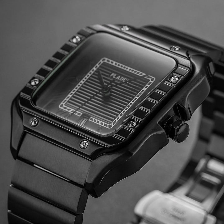 Black Square Stainless Steel Watch dial detail
