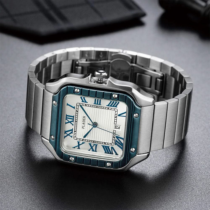 White Silver Square Stainless Steel Watch side view