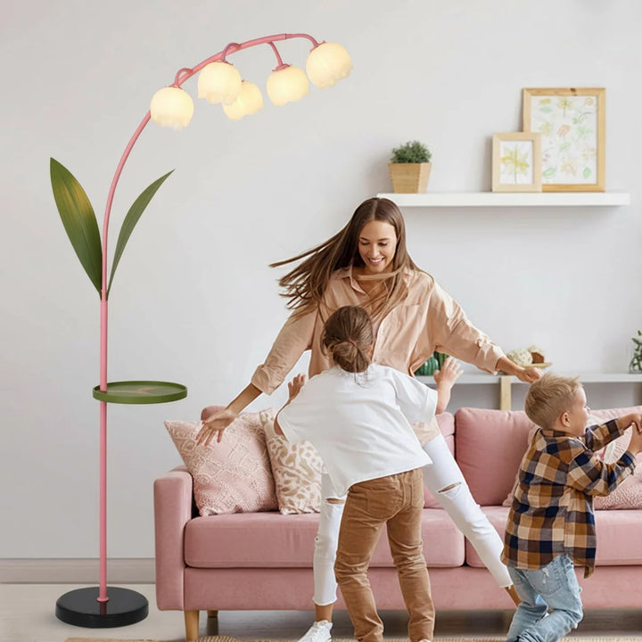 Floral Cream Floor Lamp in living room setting