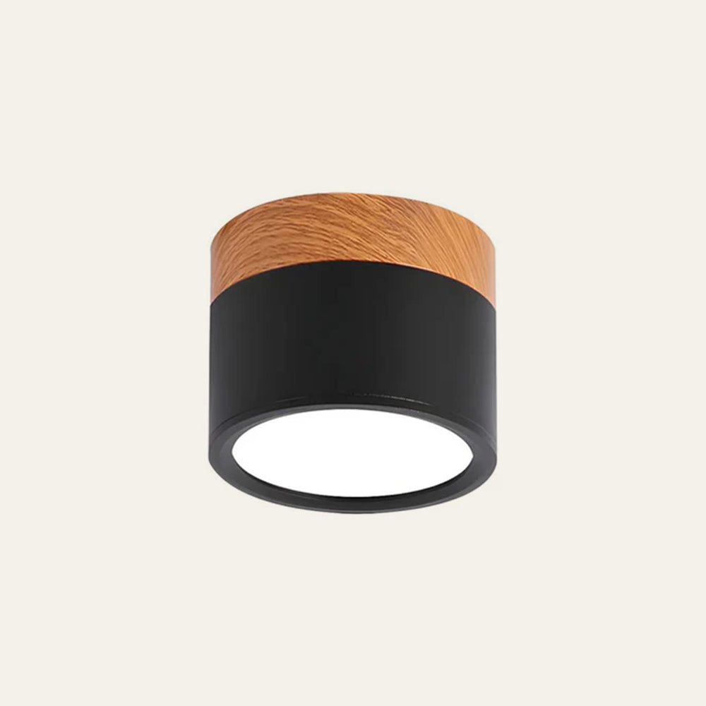 Modern Cylindrical LED Ceiling Light with Wood Accent - Dimmable Flush Mount Fixture