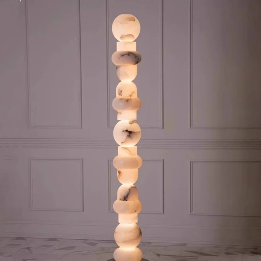 Stacked Marble Sculptural Floor Lamp stone texture detail