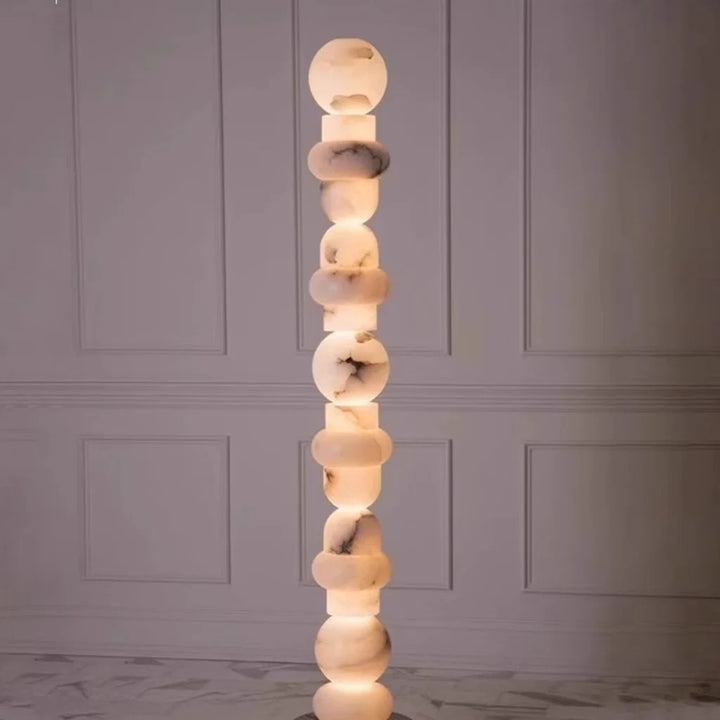 Stacked Marble Sculptural Floor Lamp stone texture detail