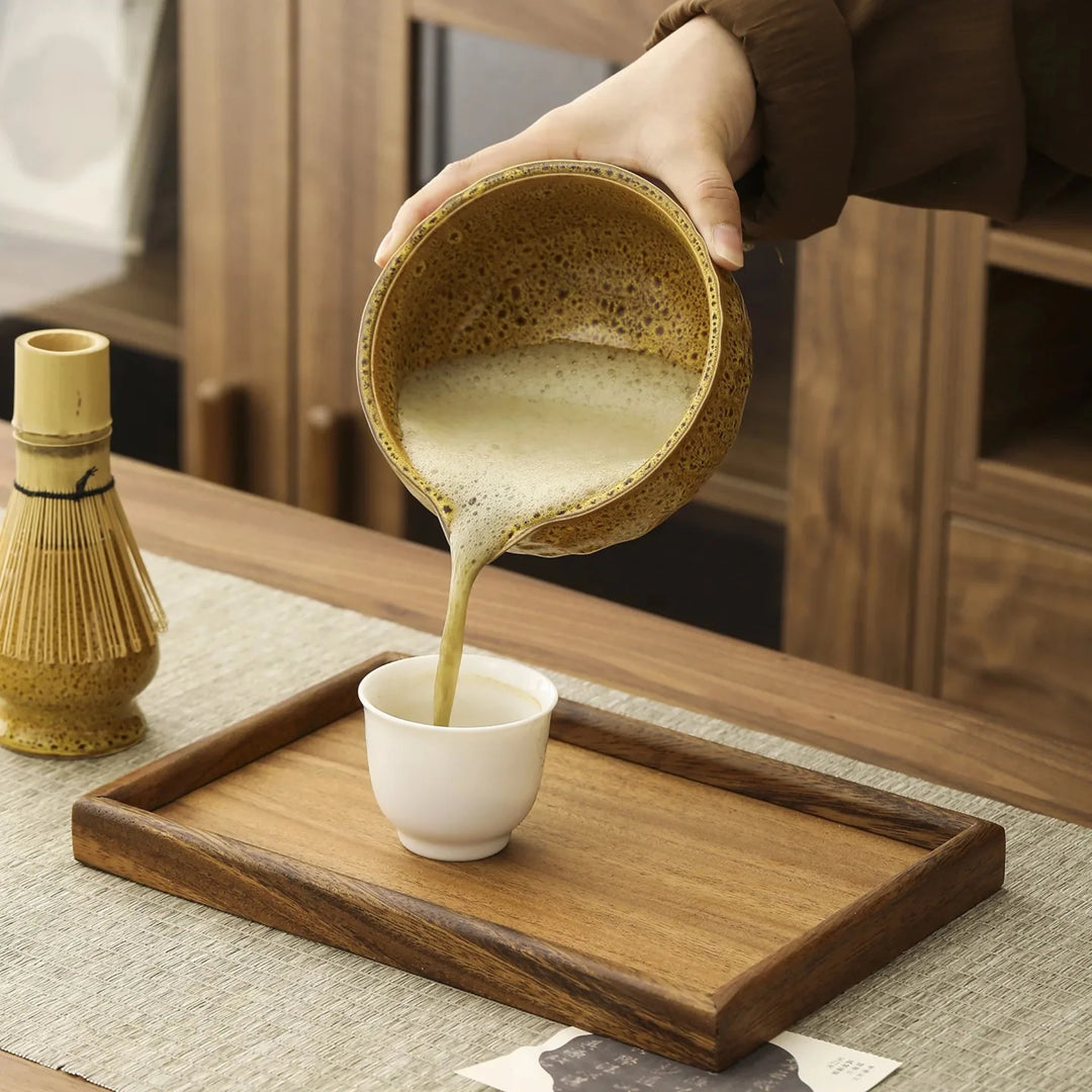 5-Piece Ceramic Matcha Set pouring matcha