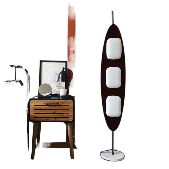 Walnut Yacht Silhouette Floor Lamp - front view with illuminated sailboat silhouette