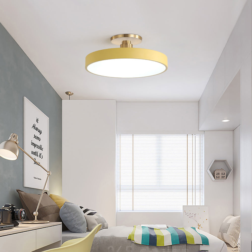 Modern Round LED Flush Mount Ceiling Light with Dimmable Options and Metallic Accent