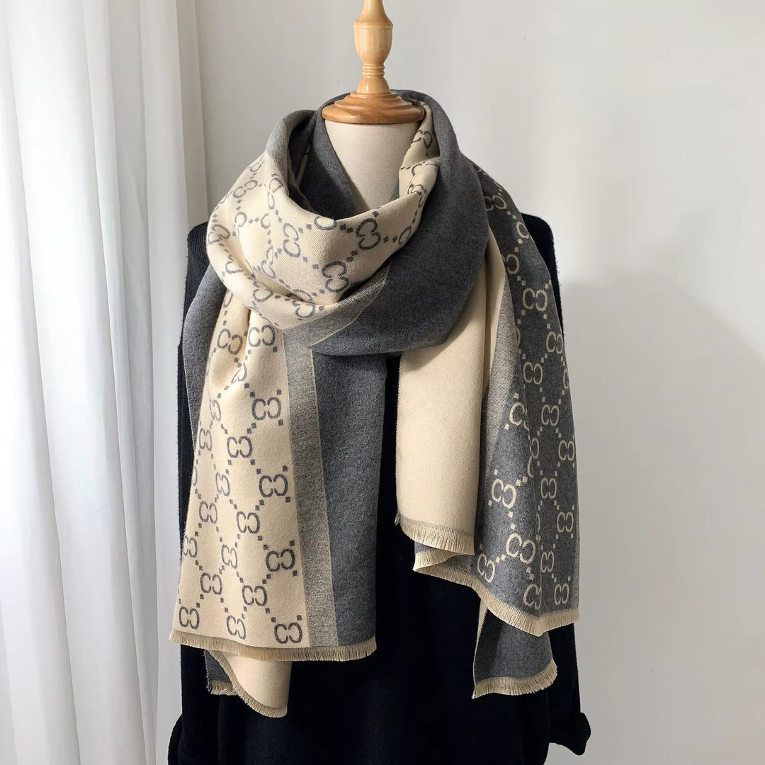 Gray Cashmere-Feel Wrap Scarf styled