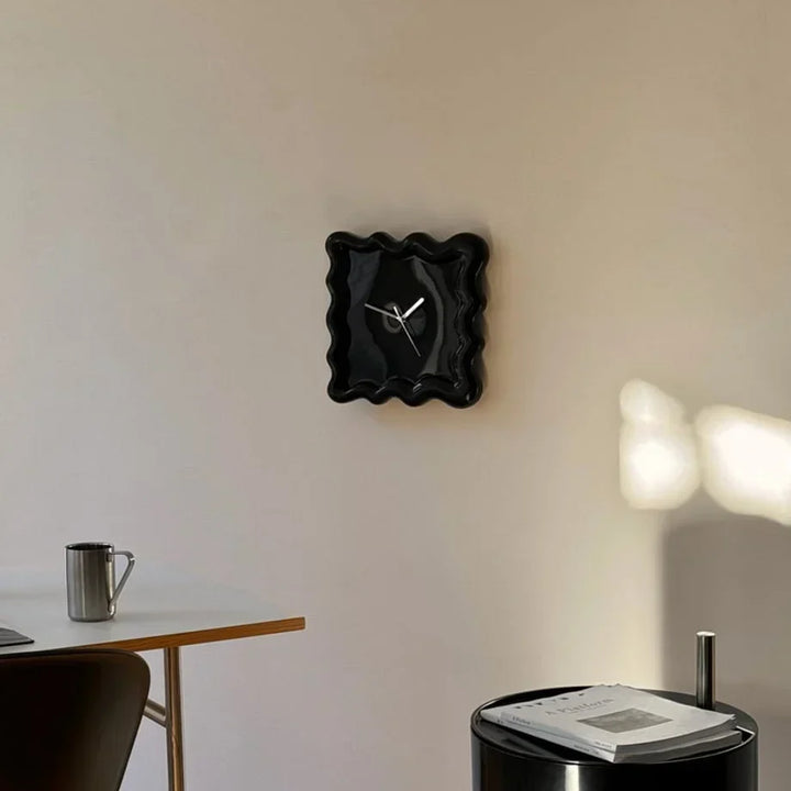 Off-White Glossy Melamine Squiggle Wall Clock