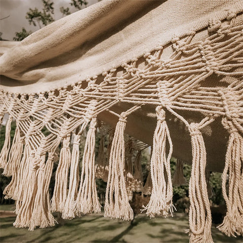 Handwoven Cotton Macrame Hammock in use