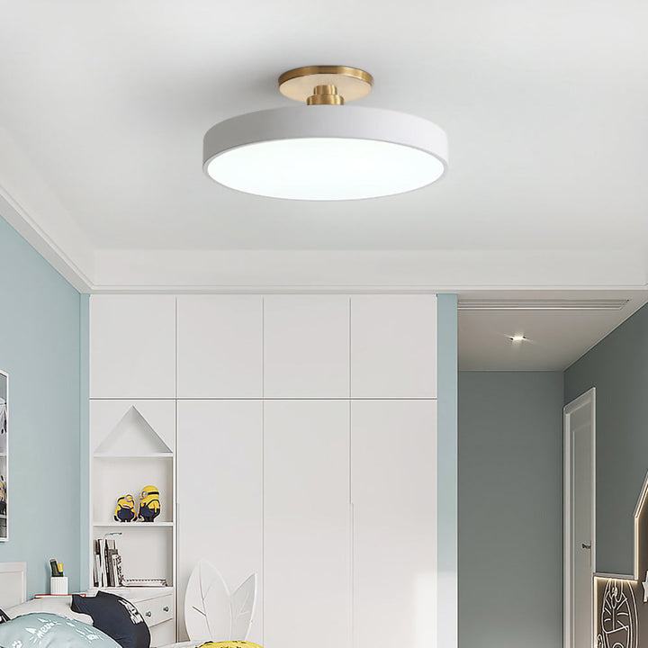 Modern Round LED Flush Mount Ceiling Light with Dimmable Options and Metallic Accent
