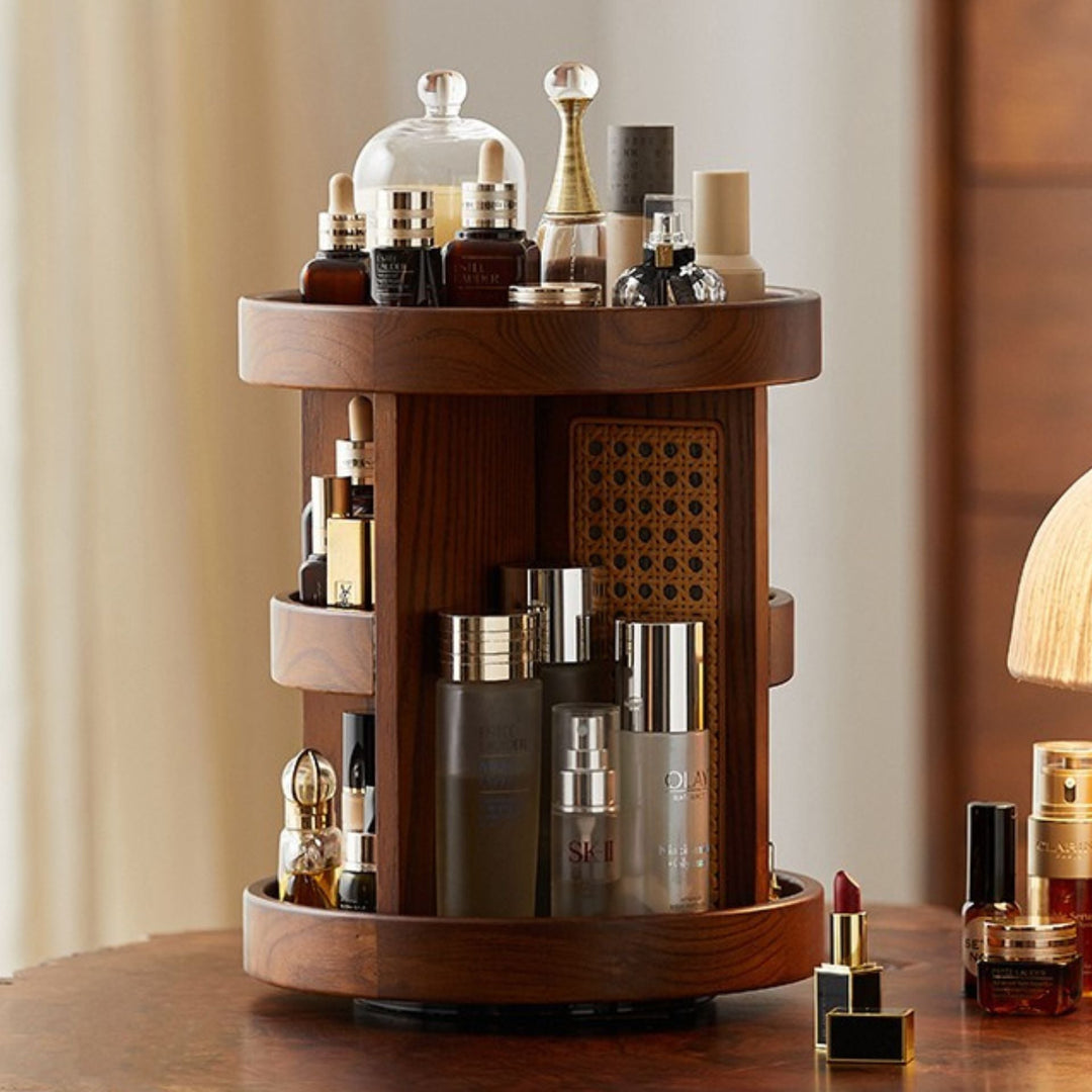 Rotating Wood Vanity Organizer front view