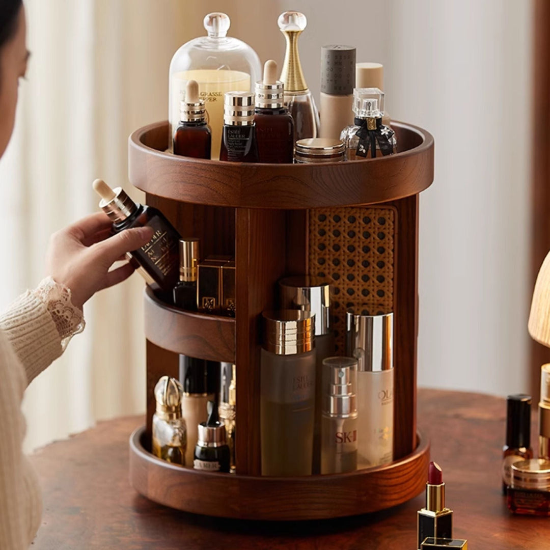 Rotating Wood Vanity Organizer side view