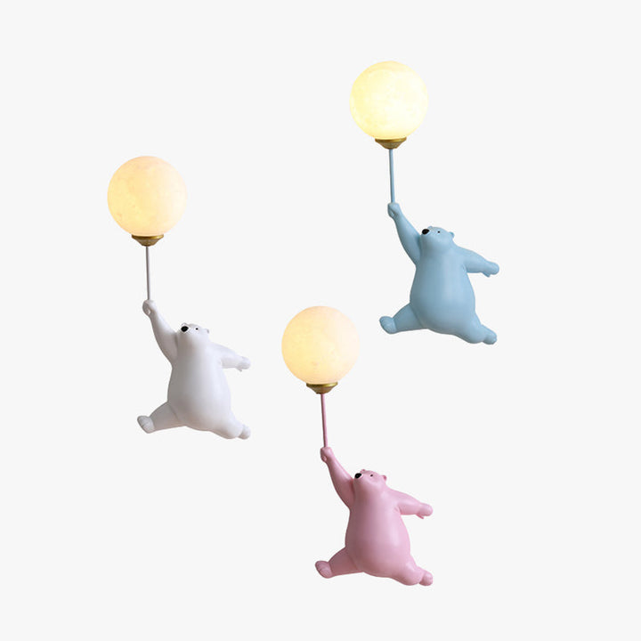 Pink Resin Bear Balloon Wall Lamp lifestyle in bedroom