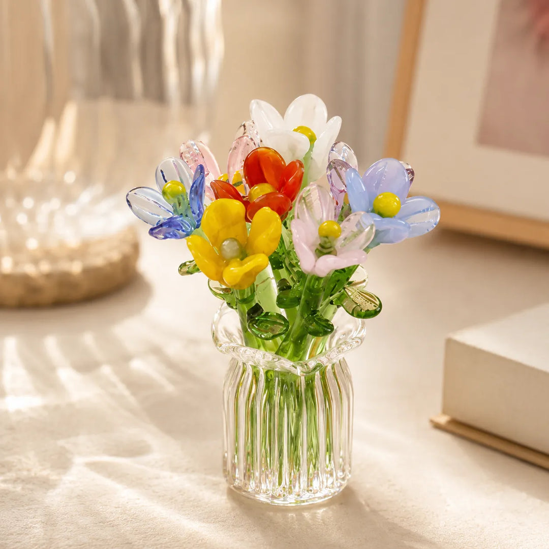 Bloom Hand-Blown Glass Flower Set with vase